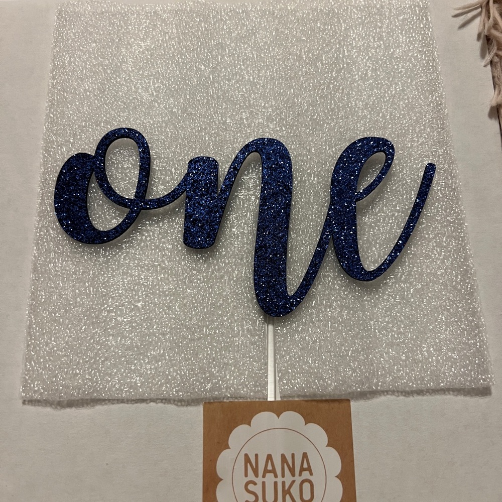 1st Birthday Cake Toper Navy Blue Glitter